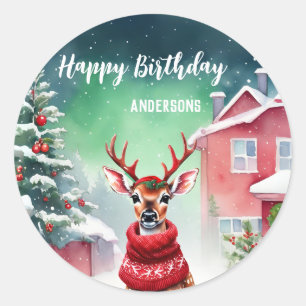 Sticker Rond Jour d'anniversaire de Noël à Père Noël