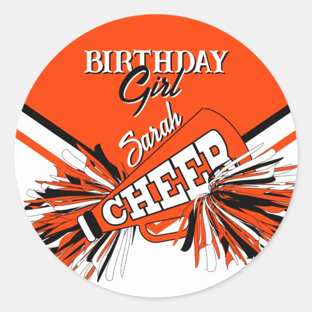 Sticker Rond Jour d'anniversaire - Orange, Noir et Blanc (Devant)