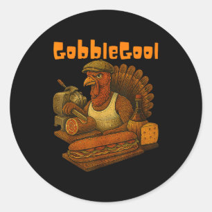 Sticker Rond Jour de dinde Gobbol Action de grâce Drôle de glou