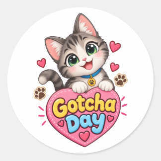 Sticker Rond Jour de Gotcha Adorable Chat