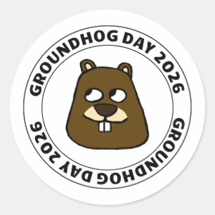Sticker Rond Jour de la marmotte 2026 avec visage de marmotte