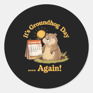 Sticker Rond Jour de la marmotte en colère le 2 février Blague