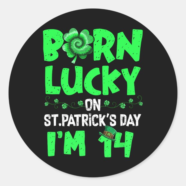 Sticker Rond Jour de la Saint Patrick 14e anniversaire garçon f (Devant)