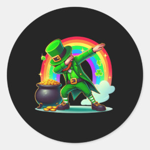 Sticker Rond Jour de la Saint Patrick Dabbing Leprechaun Garçon