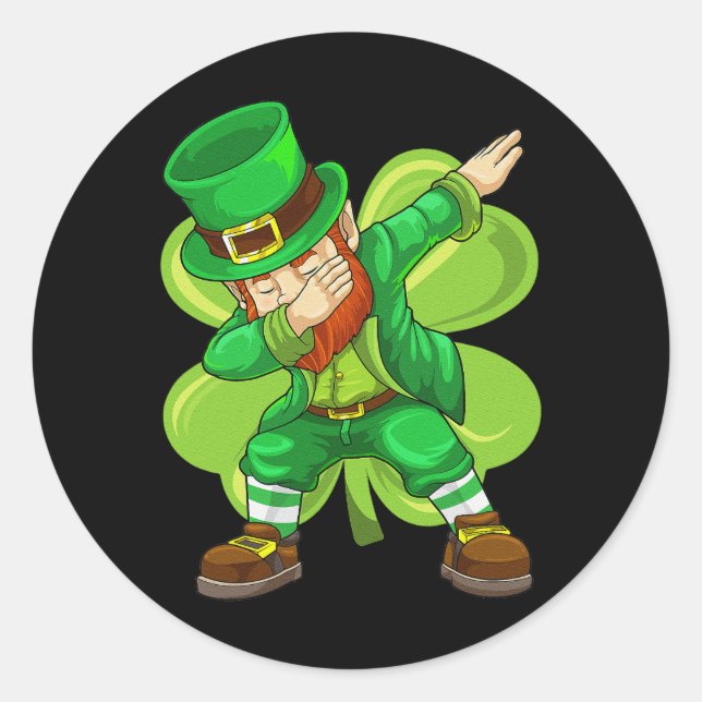Sticker Rond Jour de la Saint Patrick Dabbing Leprechaun Shamro (Devant)