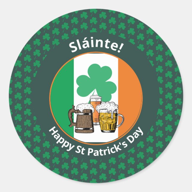Sticker Rond Jour de la Saint Patrick de la bière Shamrock drap (Devant)