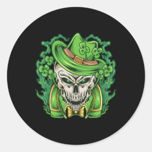 Sticker Rond Jour de la Saint Patrick Leprechaun Shamrock crâne
