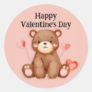 Sticker Rond Jour de la Saint-Valentin ours mignon coeurs ballo