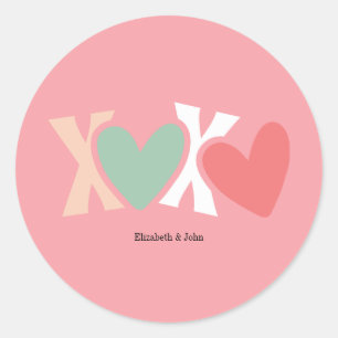Sticker Rond Jour de la Saint Valentin "XOXO" coloré