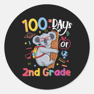 Sticker Rond Jour De L'École 2E Année Enfants Koala 100 Jours D