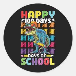 Sticker Rond Jour De L'École Dino Enfants Joyeux 100 Jours Dino