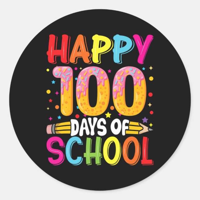 Sticker Rond Jour De L'École Enseignants Enfants Joyeux 100 Jou (Devant)