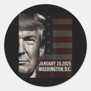 Sticker Rond Jour de l'investiture Trump American Flag