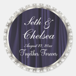 Sticker Rond Jour de mariage Plum Purple Satin & Faux Diamants