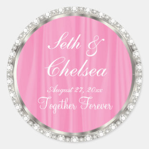 Sticker Rond Jour de mariage Satin rose & Diamants Faux