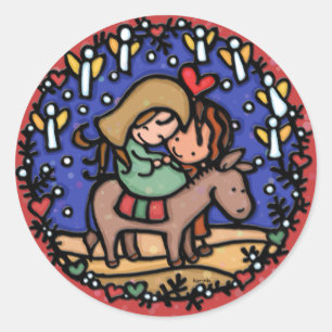 Sticker Rond Jour de Noël de Jésus Angels se réjouissait ROUGE