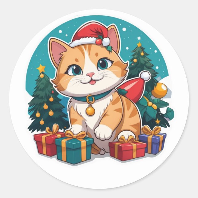 Sticker Rond Jour de Noël des chats (Devant)