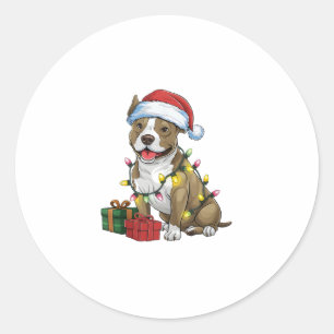 Sticker Rond Jour de Noël Éclairage Père Noël Pitbull Terrier C