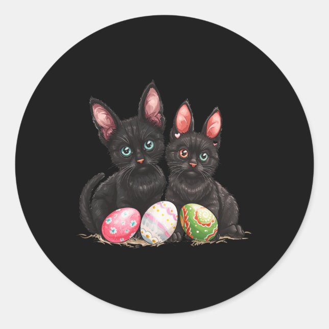 Sticker Rond Jour de Pâques Chat Noir Pâques Chat Noir Œuf de P (Devant)