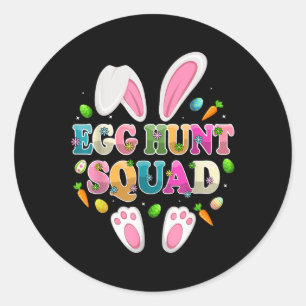 Sticker Rond Jour de Pâques, Joyeux lapin de l'équipe de chasse
