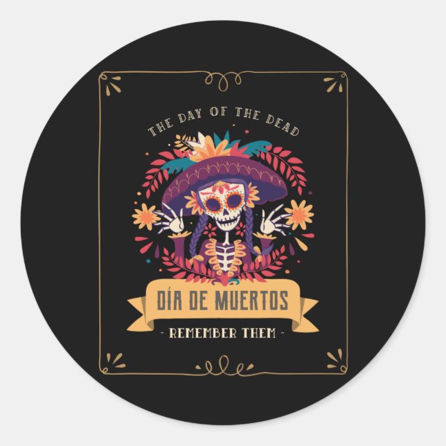 Sticker Rond Jour des morts de Dia de muertos (Devant)