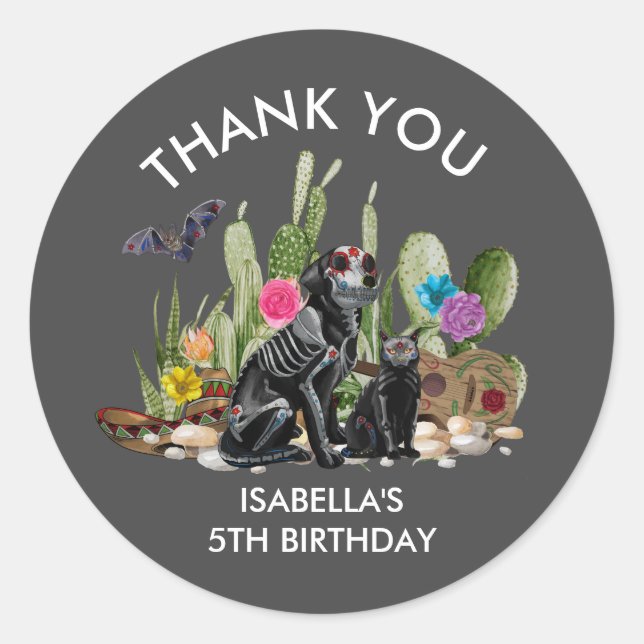 Sticker Rond Jour des morts Dia De Los Muertos Anniversaire Fav (Devant)