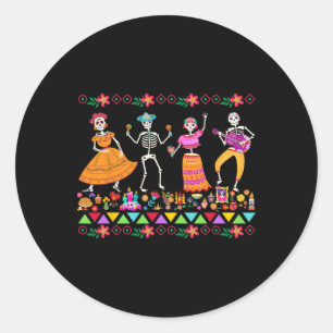 Sticker Rond Jour Des Morts Dia De Los Muertos Skeleto Mexicain
