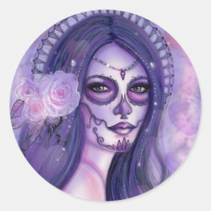 Sticker Rond Jour des roses et papillons pourpres morts Renée