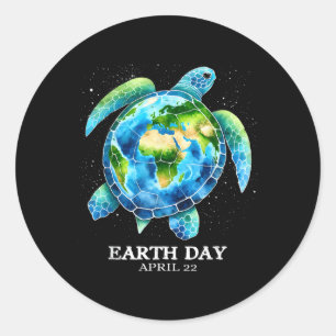 Sticker Rond Jour des terres 2025 Love Earth Sea Turtle Art Sav