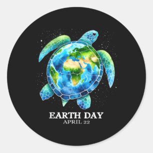 Sticker Rond Jour des terres 2025 Love Earth Sea Turtle Art Sav