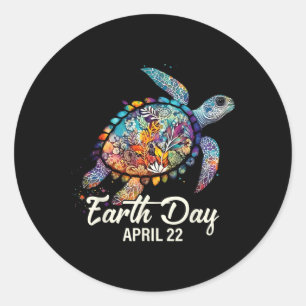 Sticker Rond Jour des terres 2025 Restaurer Earth Sea Turtle Ar