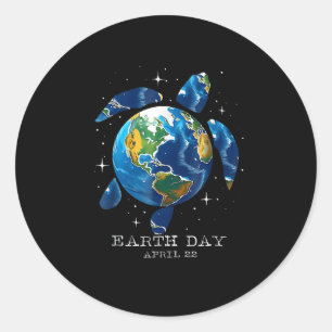 Sticker Rond Jour des terres 2025 Save Earth Sea Turtle Art Sav