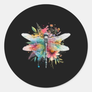 Sticker Rond Jour des terres Belle dragonfly aquarelle Art Inse