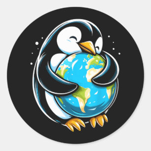 Sticker Rond Jour des terres de pingouin mignon drôle Jour des 