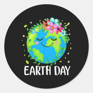 Sticker Rond Jour des terres Joyeux Chemise Mignonne Terre Avec