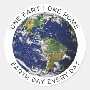 Sticker Rond Jour des terres One Earth One Home Globe World Cus