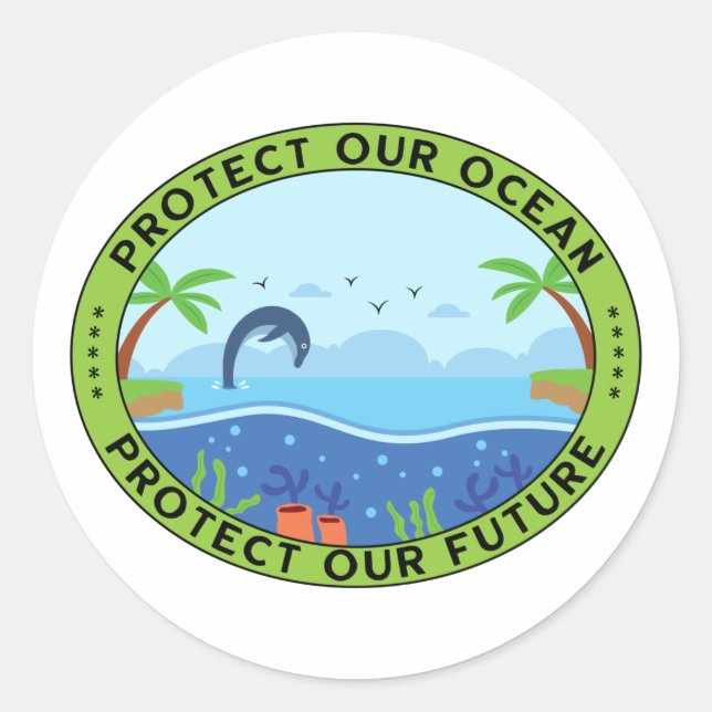 Sticker Rond Jour des terres Protéger notre océan Protéger notr (Devant)