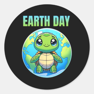 Sticker Rond Jour des terres Restaurer Earth Turtle 2025