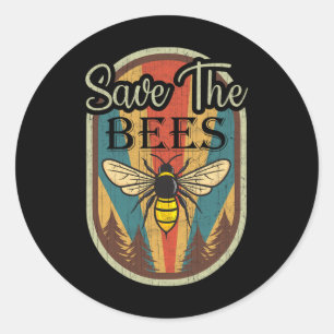 Sticker Rond Jour des terres Sauvez Les Abeilles Retro Jour des