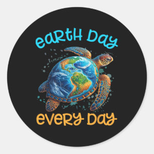 Sticker Rond Jour des terres tous les jours Chemise Tortue de m