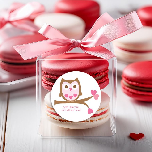 Sticker Rond Jour des Valentines de Chouette Rose (Créateur téléchargé)