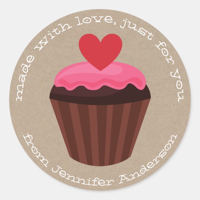 Sticker Rond Jour des Valentines de Cupcake Rouge Rose (Devant)