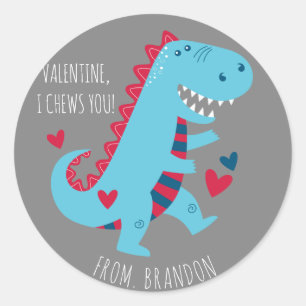 Sticker Rond Jour des Valentines de Dinosaure en classe pour en