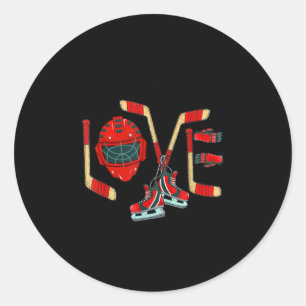Sticker Rond Jour des Valentines de hockey sur glace Aimer mign