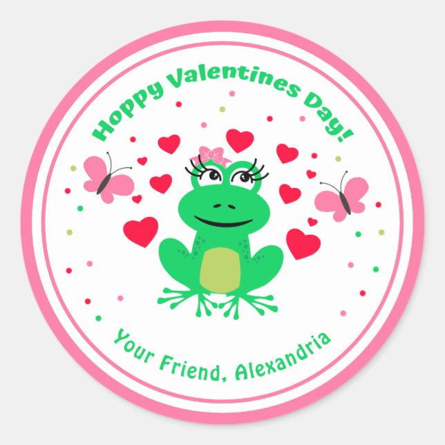Sticker Rond Jour des Valentines de la Grenouille des Enfants R (Devant)