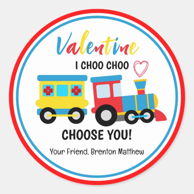 Sticker Rond Jour des Valentines du Train Choo-Choo pour enfant (Devant)