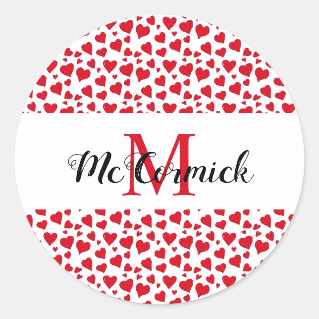 Sticker Rond Jour des Valentines personnalisées Doodle Coeur Ro (Devant)