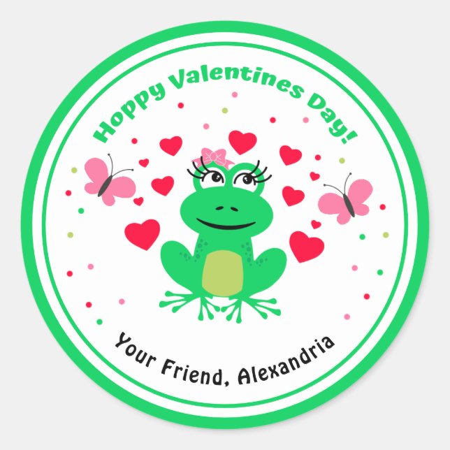 Sticker Rond Jour des Valentines vertes de grenouilles-larves (Devant)
