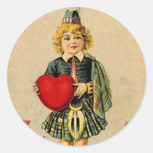 Sticker Rond Jour des valentines vintages Scottish garçon & coe
