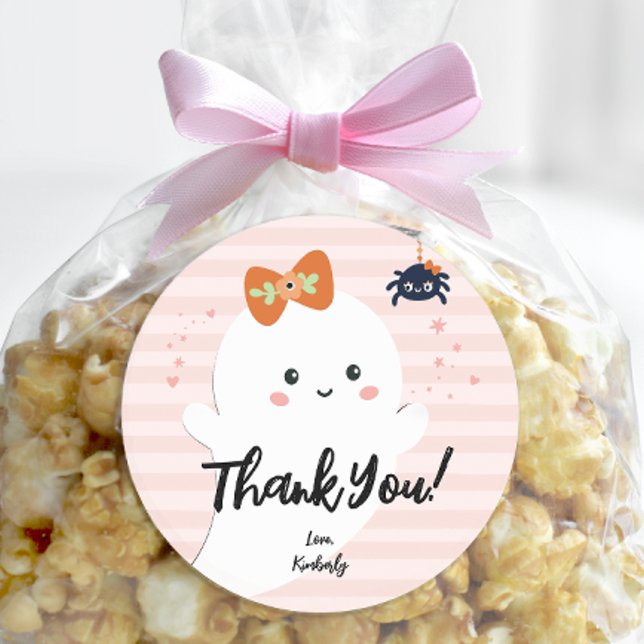Sticker Rond Jour d'Halloween personnalisé Merci d'anniversaire (Personalized Happy Booday Halloween Birthday Thank You Sticker)